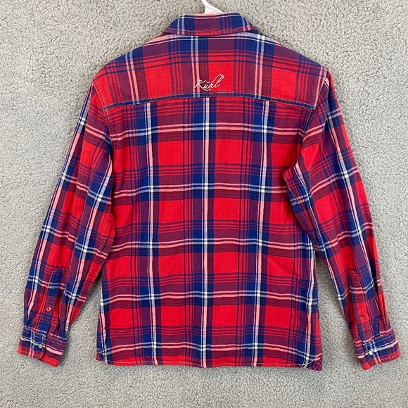 KUHL Button Up Shirt Womens M Red Blue Plaid L/S Thin Flannel Double Pocket - Picture 13 of 15